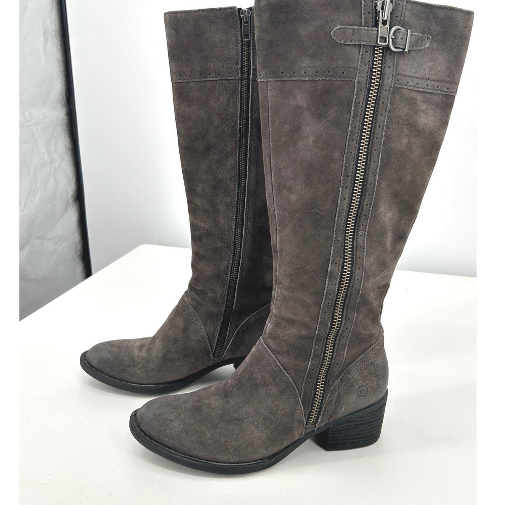 Born Women Grey Suede Tall Riding Boots Side Zip Buckle CQG16 Size 9.5 M - Picture 4 of 9